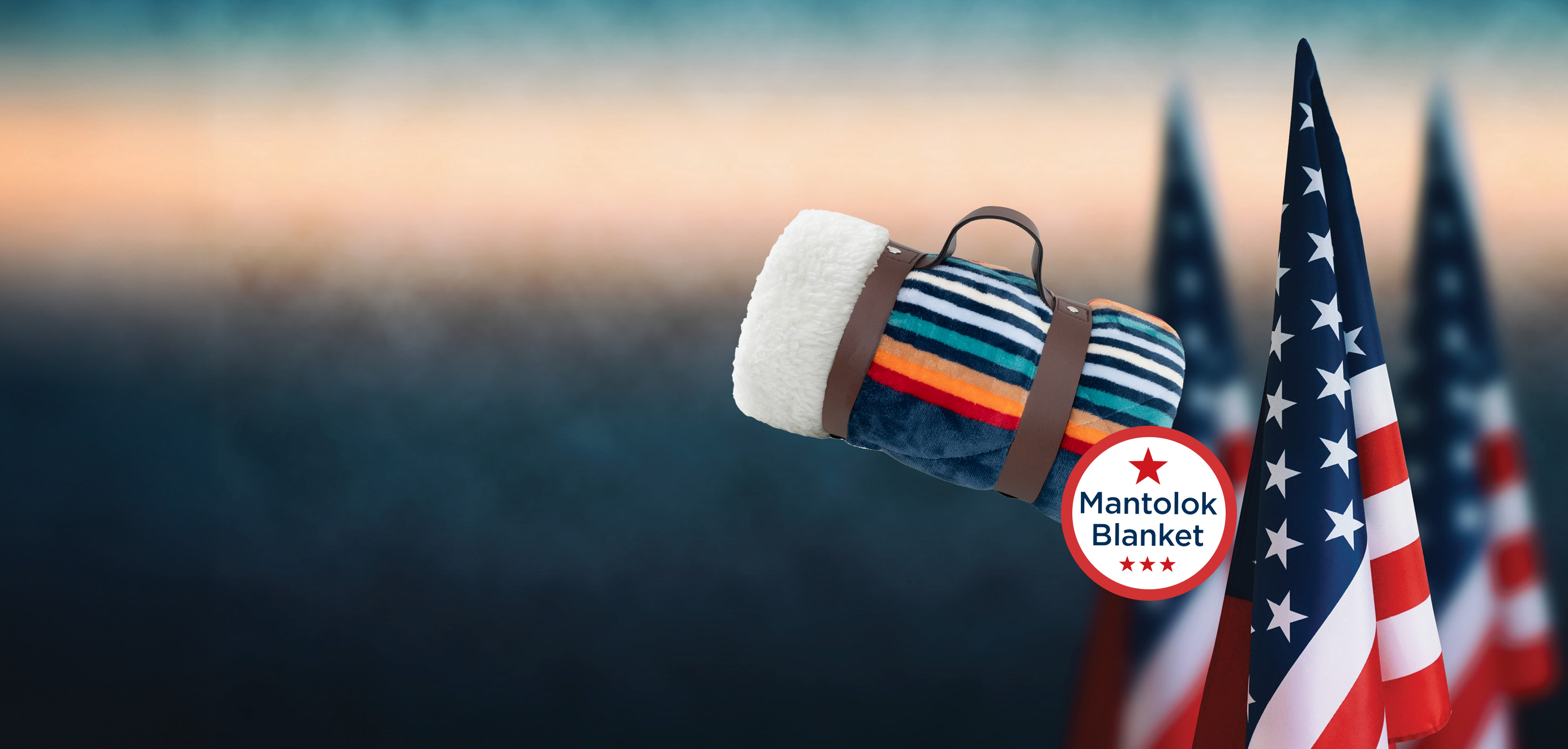 blurred background with 3 American flag in front